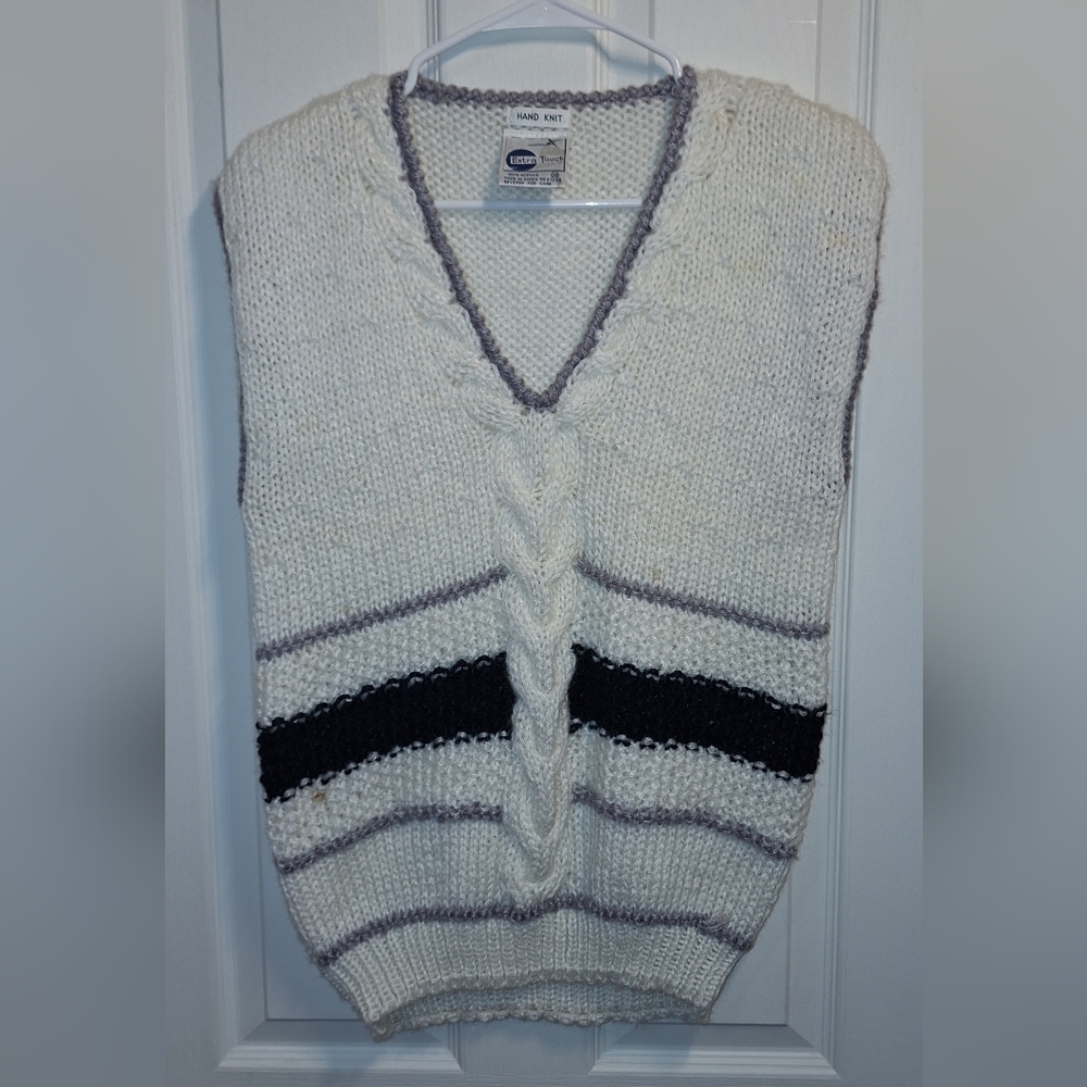 Vintage Sweater Vest White and Black V-Neck Knit